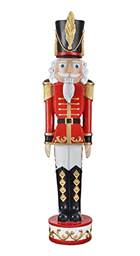 Haute Decor 37 Inch Tall Christmas Nutcracker (Silver, Gold) - Large Christmas Nutcracker for Front Porch or Interior Holiday Decor