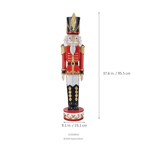 Haute Decor 37 Inch Tall Christmas Nutcracker (Silver, Gold) - Large Christmas Nutcracker for Front Porch or Interior Holiday Decor