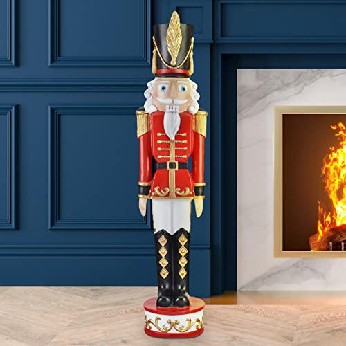 Haute Decor 37 Inch Tall Christmas Nutcracker (Silver, Gold) - Large Christmas Nutcracker for Front Porch or Interior Holiday Decor