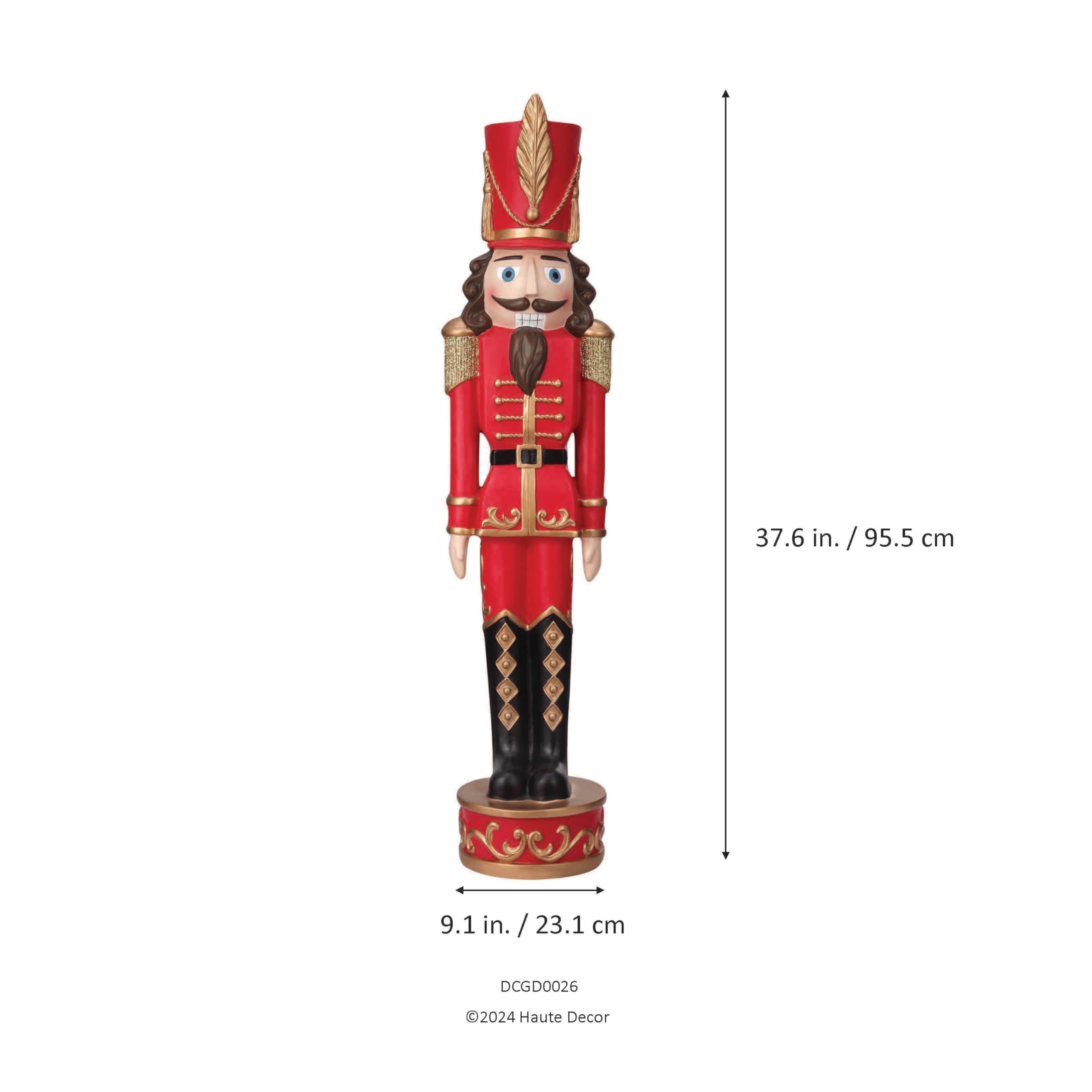 Haute Decor 37 Inch Tall Christmas Nutcracker (Silver, Gold) - Large Christmas Nutcracker for Front Porch or Interior Holiday Decor