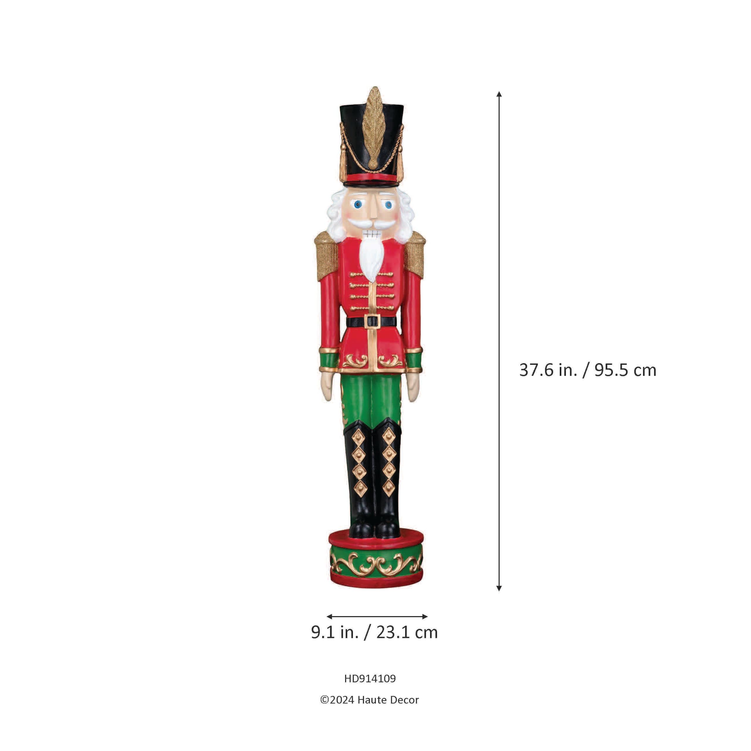 Haute Decor 37 Inch Tall Christmas Nutcracker (Silver, Gold) - Large Christmas Nutcracker for Front Porch or Interior Holiday Decor