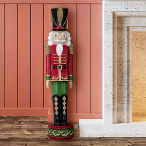 Haute Decor 37 Inch Tall Christmas Nutcracker (Silver, Gold) - Large Christmas Nutcracker for Front Porch or Interior Holiday Decor