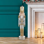 Haute Decor 37 Inch Tall Christmas Nutcracker (Silver, Gold) - Large Christmas Nutcracker for Front Porch or Interior Holiday Decor