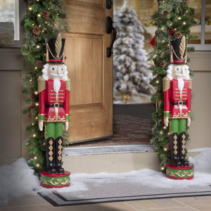 Haute Decor 37 Inch Tall Christmas Nutcracker (Silver, Gold) - Large Christmas Nutcracker for Front Porch or Interior Holiday Decor